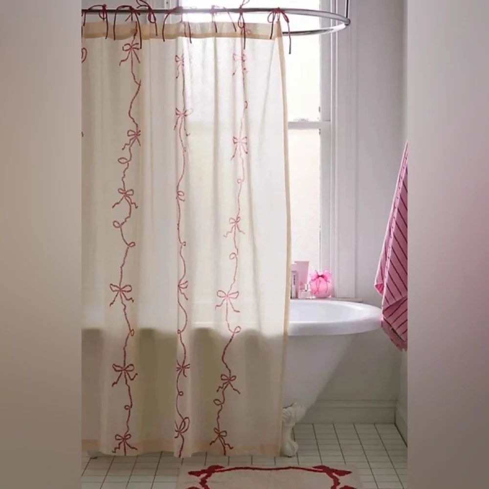 New Urban Outfitters Red Lacey Bows Shower Curtain 72x72